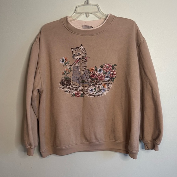 Basic Editions Tops - Vintage 90s Cute Cat Graphic Sweatshirt (M)